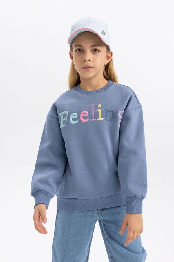 DEFACTO DEFACTO Girls Crew Neck Printed Soft Fluffy Thick Sweatshirt