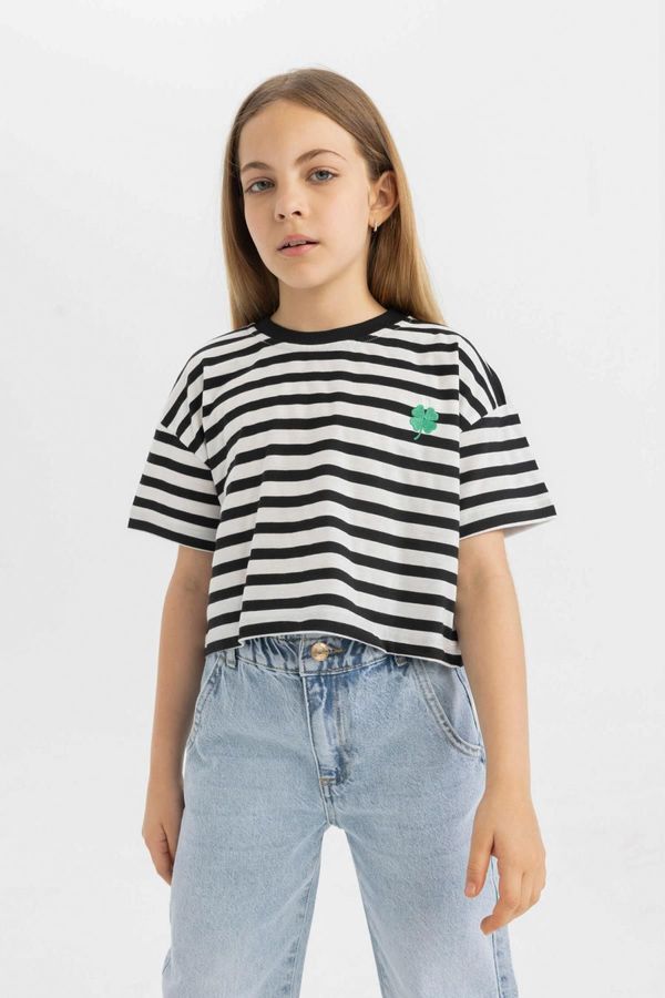 DEFACTO DEFACTO Girls Crew Neck Striped Short Sleeve T-Shirt