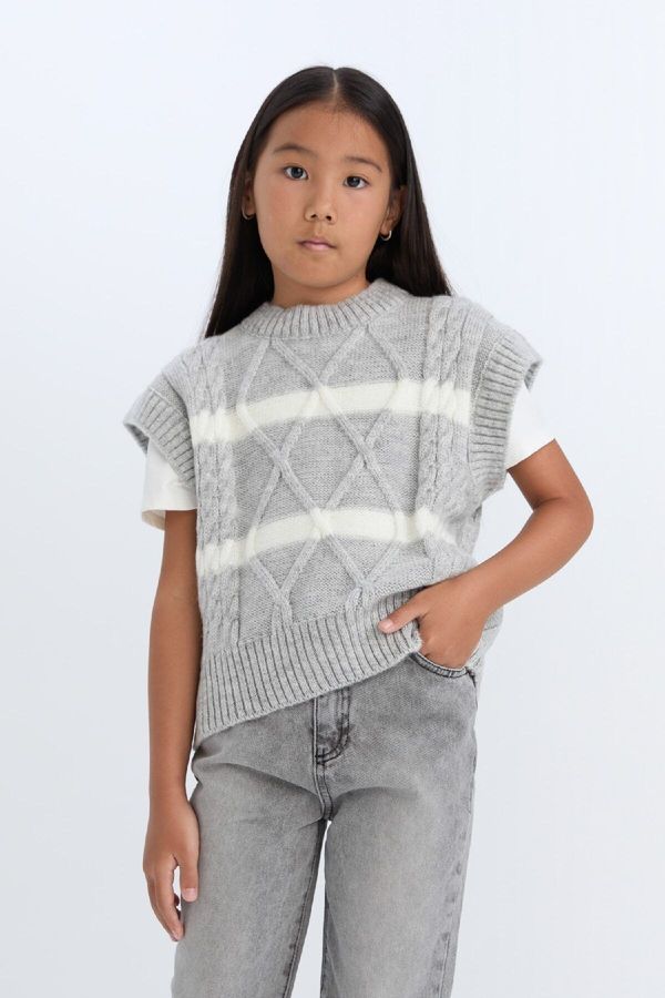 DEFACTO DEFACTO Girl's Crew Neck Striped Sweater