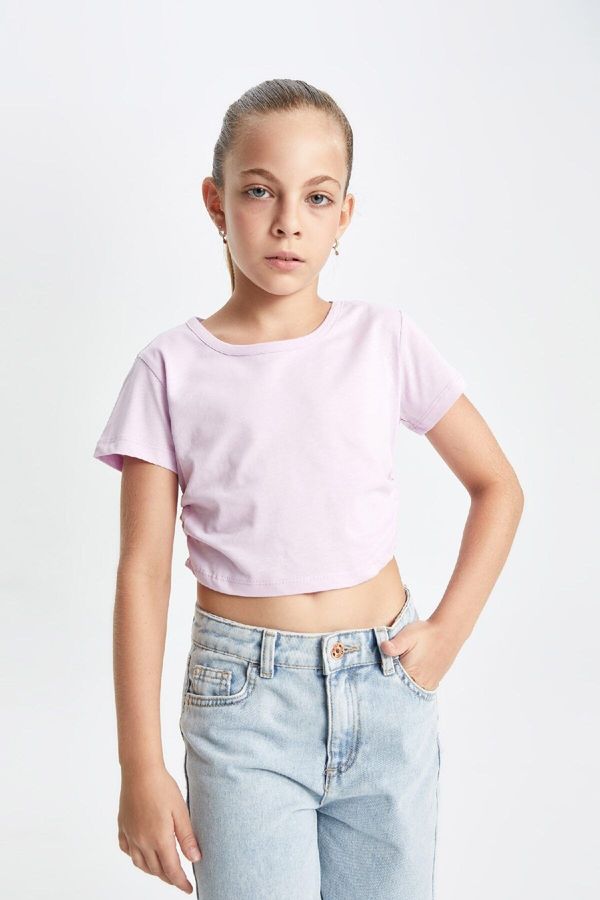 DEFACTO DEFACTO Girl's Crop Crew Neck Basic Short Sleeve T-Shirt