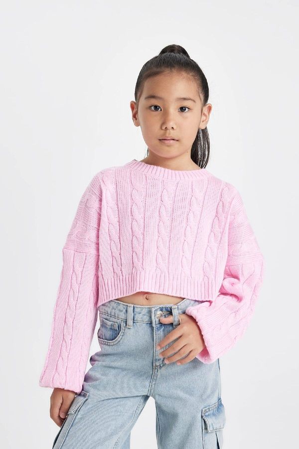 DEFACTO DEFACTO Girl's Crop Crew Neck Sweater