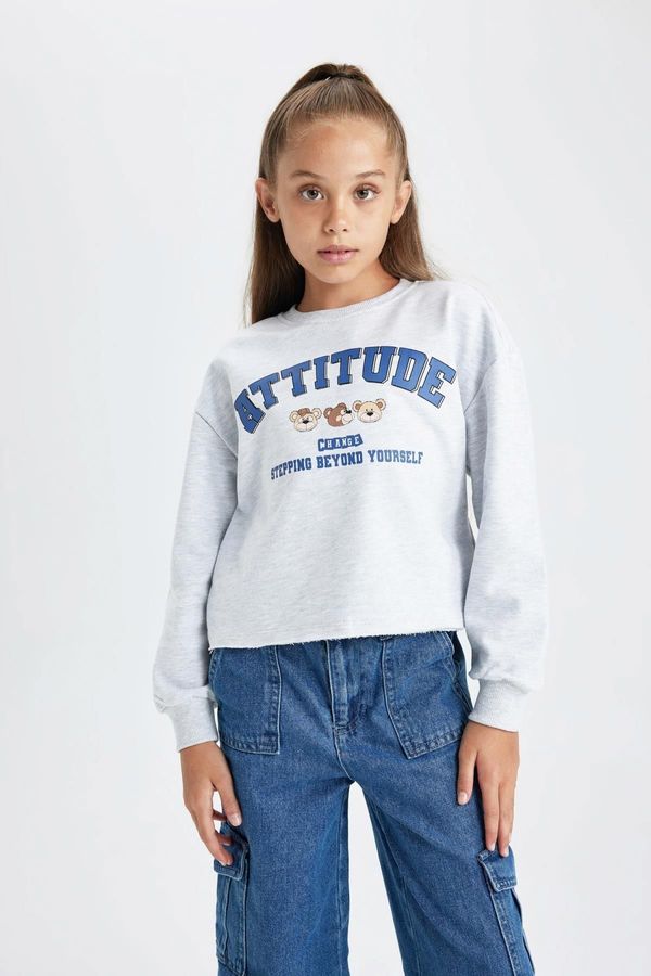 DEFACTO DEFACTO Girl's Crop Crew Neck Sweatshirt