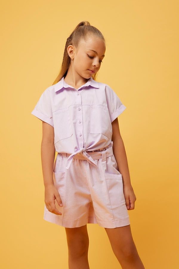 DEFACTO DEFACTO Girls' Crop Poplin Short Sleeve Shirt B0785a823hs