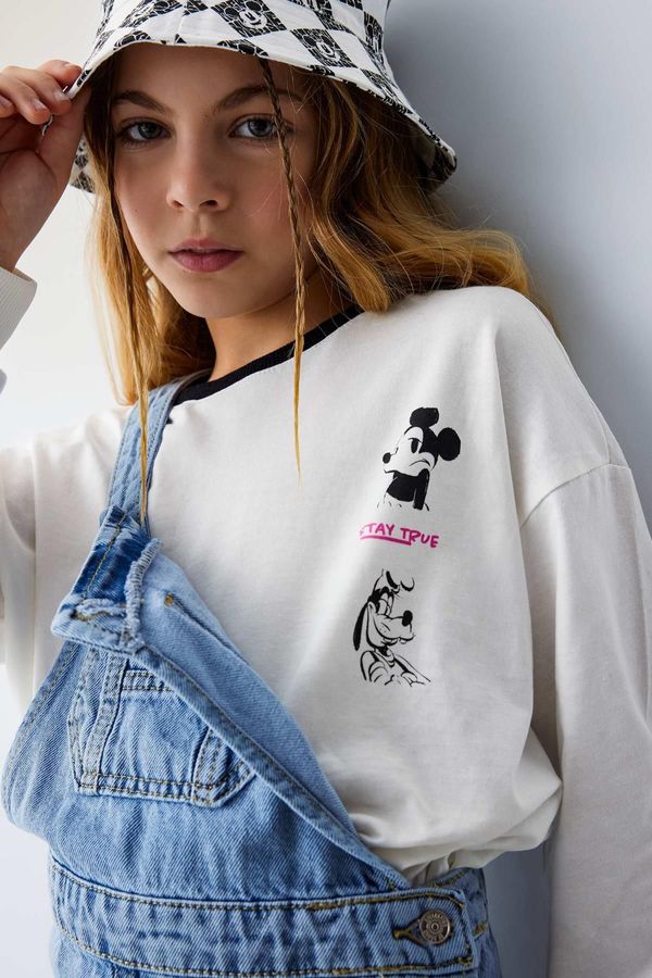 DEFACTO DEFACTO Girls Disney Mickey & Minnie Crop Crew Neck Long Sleeve T-shirt