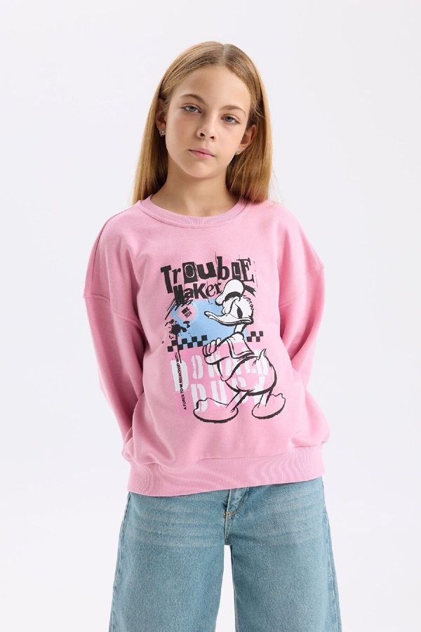 DEFACTO DEFACTO Girls Disney Mickey Mouse & Friends Relax Fit Crew Neck Sweatshirt