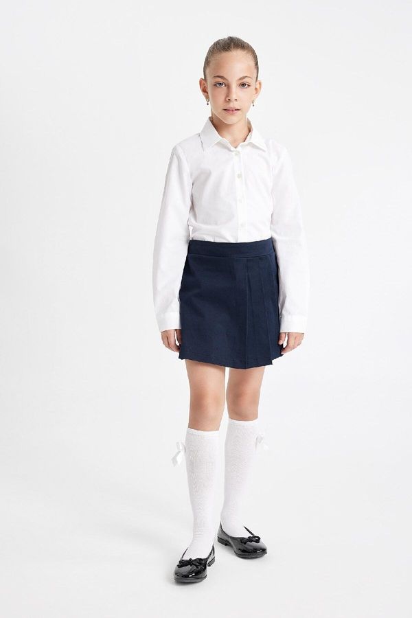 DEFACTO DEFACTO Girl's Gabardine Navy Blue School Skirt with Pleated Shorts A1927A824Au