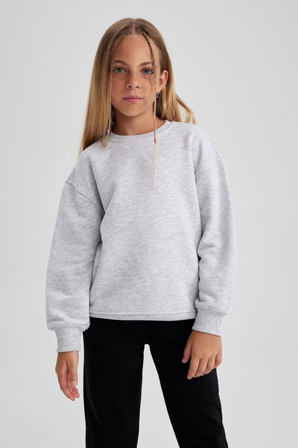 DEFACTO DEFACTO Girl's Gray Crew Neck School Sweatshirt