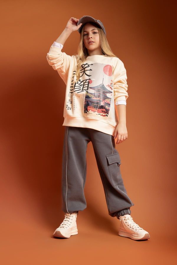 DEFACTO DEFACTO Girl's Loose Fit Thick Cargo Pocket Sweatpants