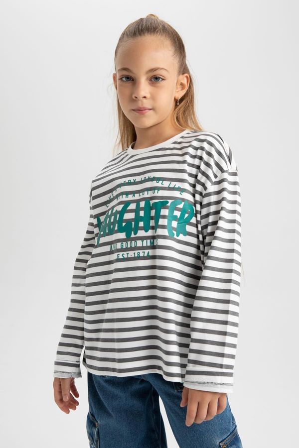 DEFACTO DEFACTO Girl's Oversize Fit Crew Neck Long Sleeve T-Shirt