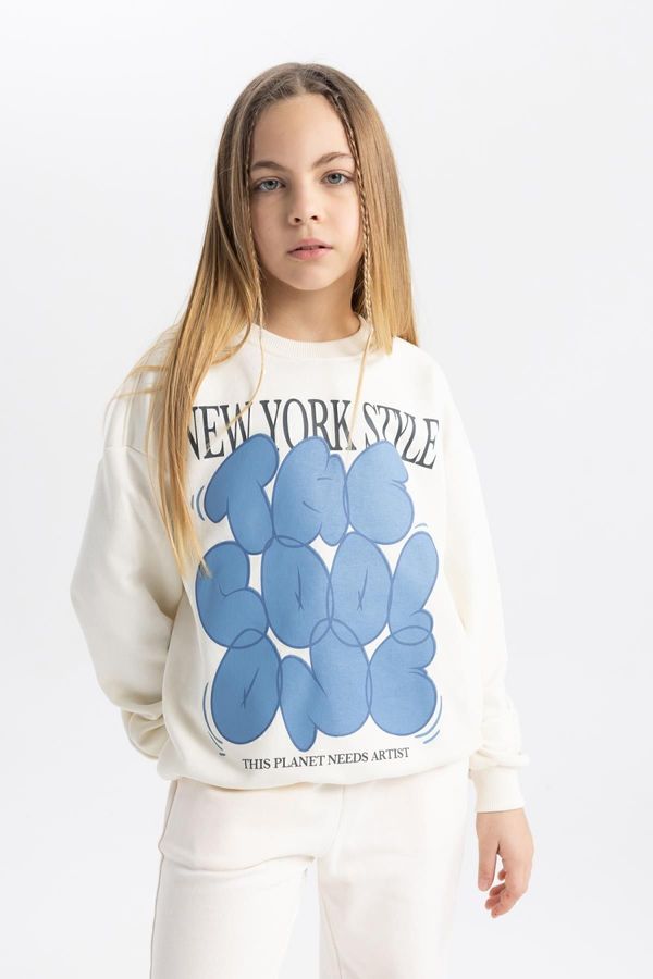 DEFACTO DEFACTO Girl's Oversize Fit Crew Neck Printed Sweatshirt