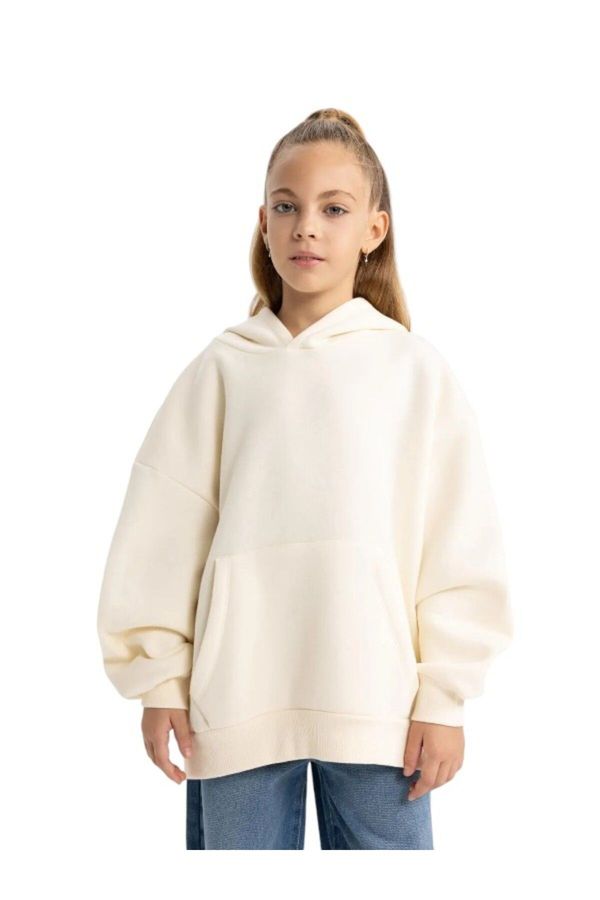 DEFACTO DEFACTO Girl's Oversize Fit Hooded Soft Fuzzy Thick Sweatshirt