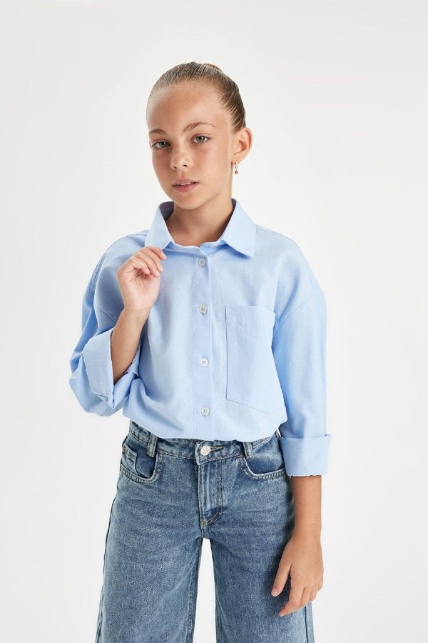 DEFACTO DEFACTO Girls Oversize Fit Poplin Long Sleeve School Shirt