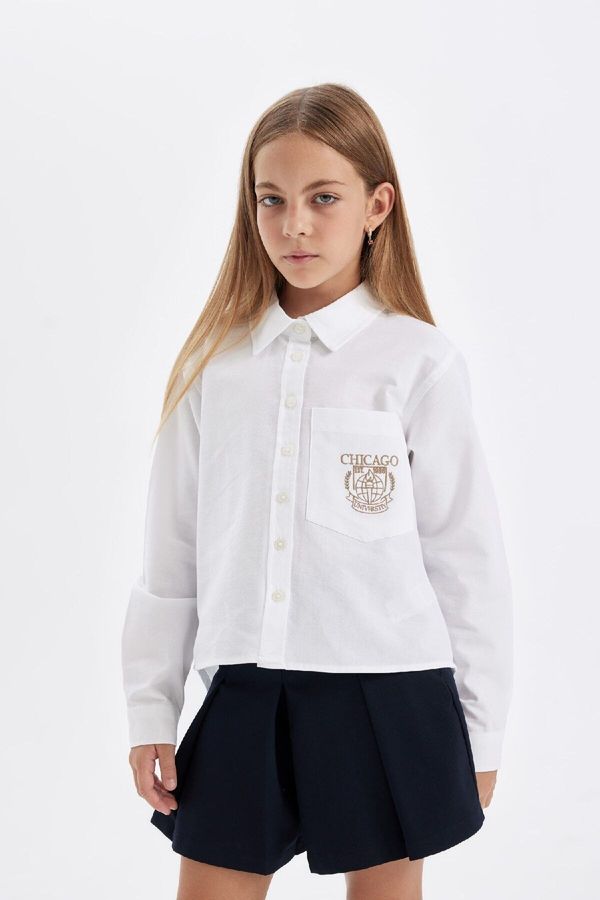 DEFACTO DEFACTO Girls Oversize Fit Poplin White Long Sleeve School Shirt