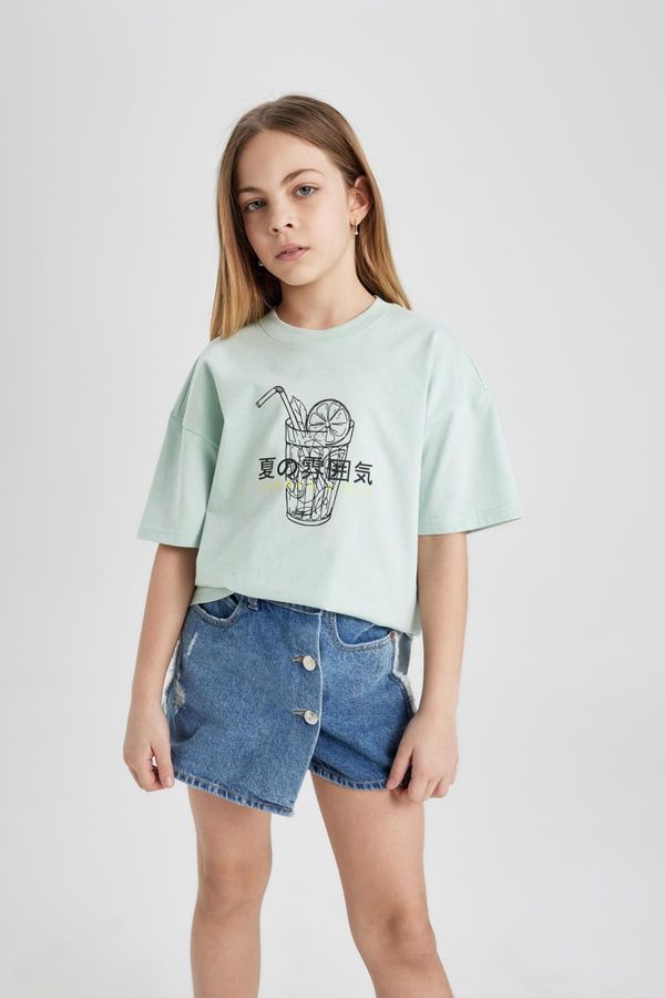 DEFACTO DEFACTO Girl's Oversize Fit Printed Short Sleeve T-Shirt