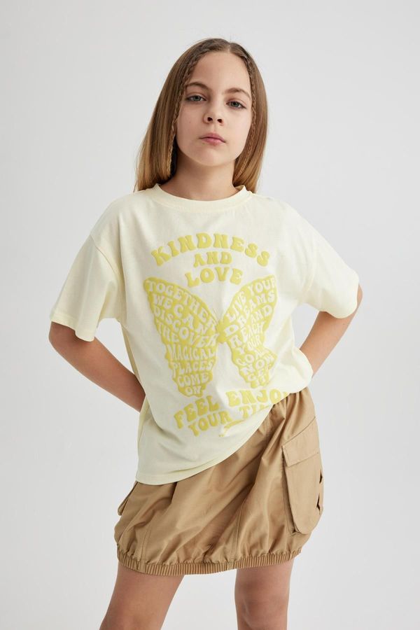 DEFACTO DEFACTO Girls Oversize Wide Fit Printed Short Sleeve T-Shirt