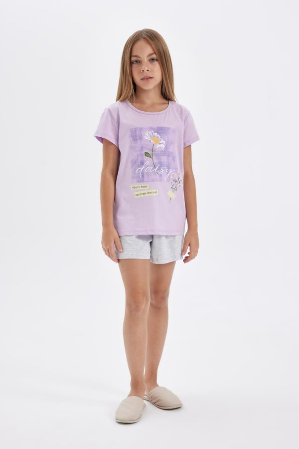 DEFACTO DEFACTO Girl's Printed Short Sleeve Pajama Set with Shorts