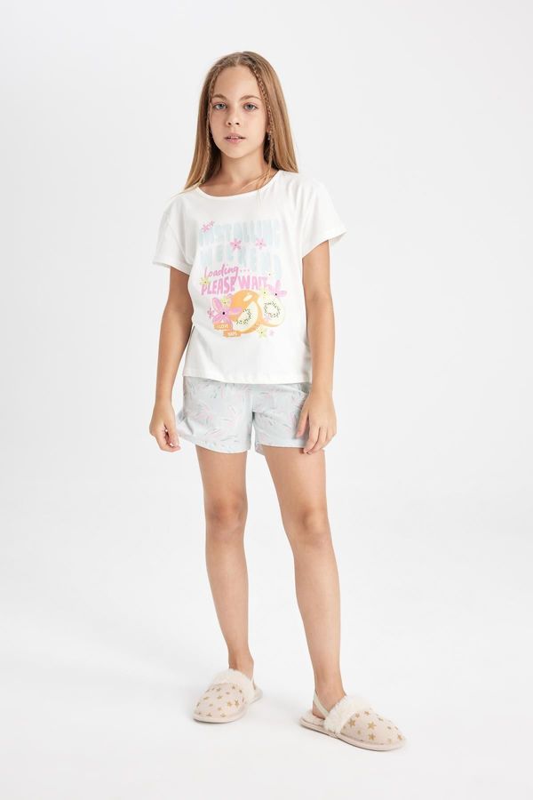 DEFACTO DEFACTO Girl's Printed Short Sleeve Pajama Set with Shorts