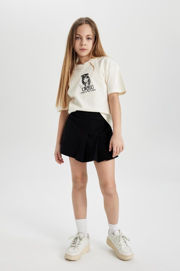 DEFACTO DEFACTO Girl's Printed Short Sleeve T-Shirt Shorts Skirt 2-Piece Set