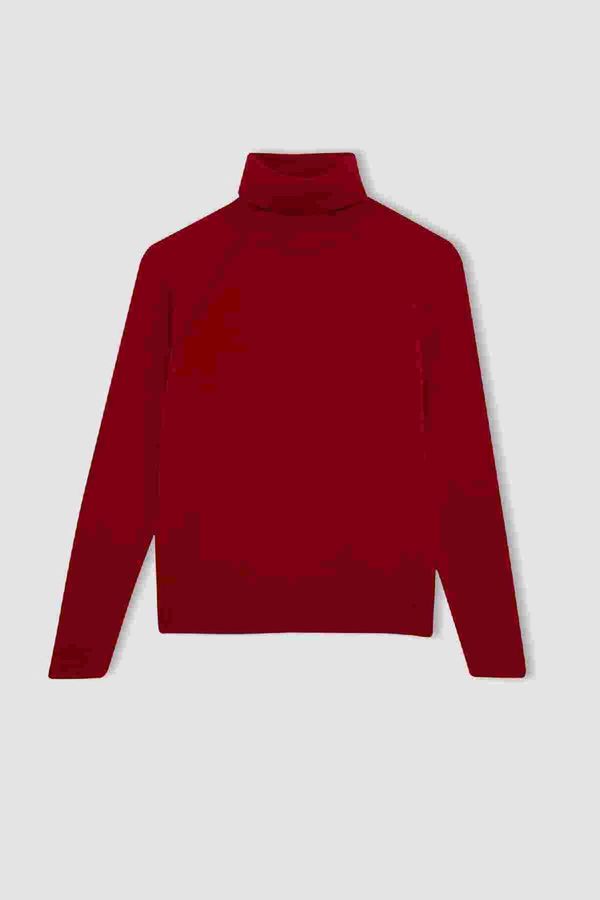 DEFACTO DEFACTO Girl's Red Turtleneck Basic Plain Knitwear Sweater