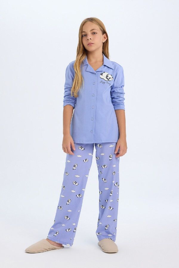 DEFACTO DEFACTO Girls Regular Fit Bear Printed Long Sleeve Top Long Bottom Pajama Set D2658a824au