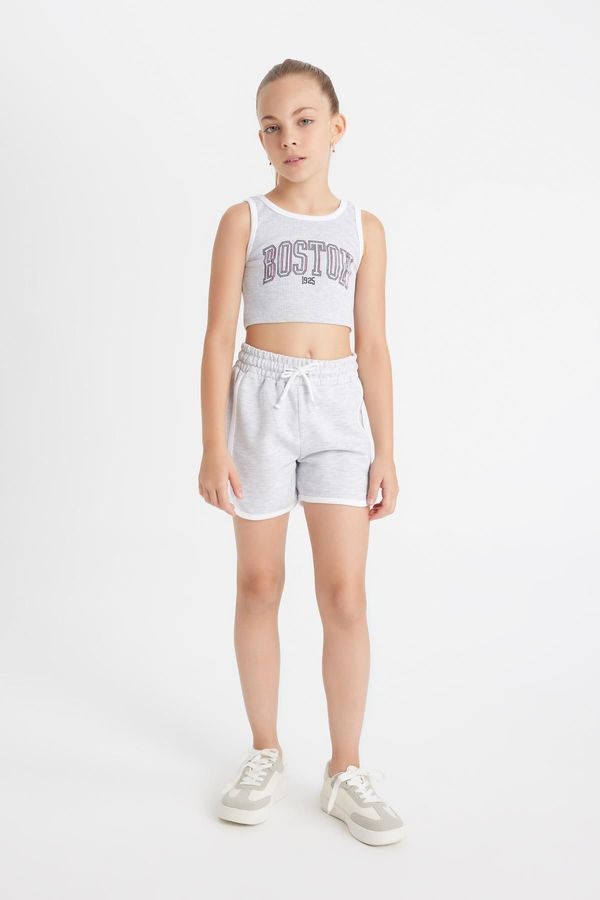 DEFACTO DEFACTO Girls' Ribbed Camisole Printed Athlete Shorts 2-Piece Set