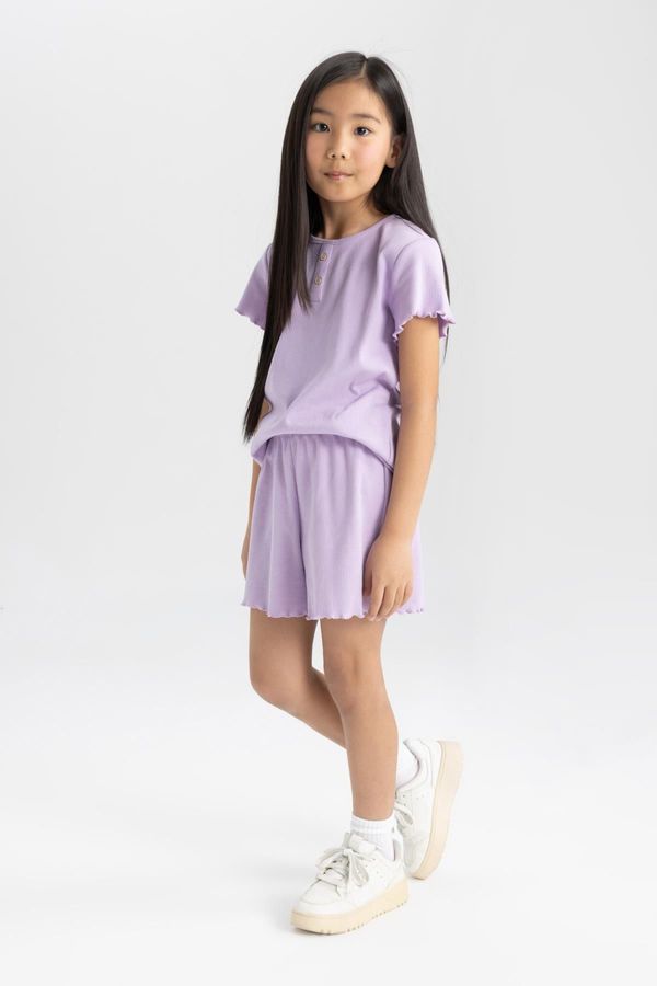 DEFACTO DEFACTO Girl's Ribbed Camisole Short Sleeve Shorts Pajama Set