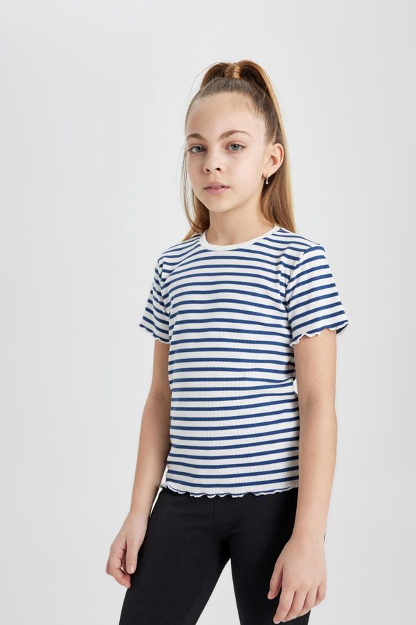 DEFACTO DEFACTO Girls Slim Fit Striped Ribbed Camisole Short Sleeve T-Shirt