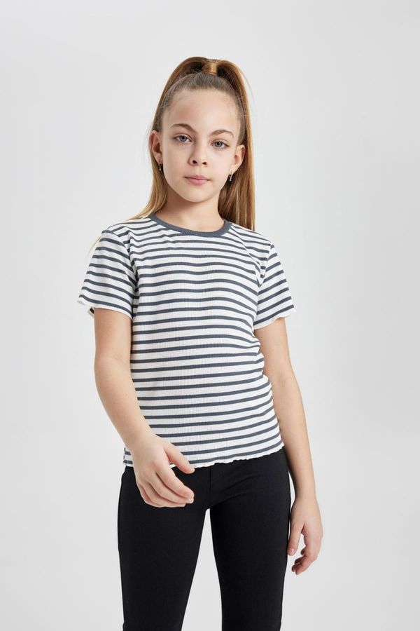 DEFACTO DEFACTO Girls Slim Fit Striped Ribbed Camisole Short Sleeve T-Shirt