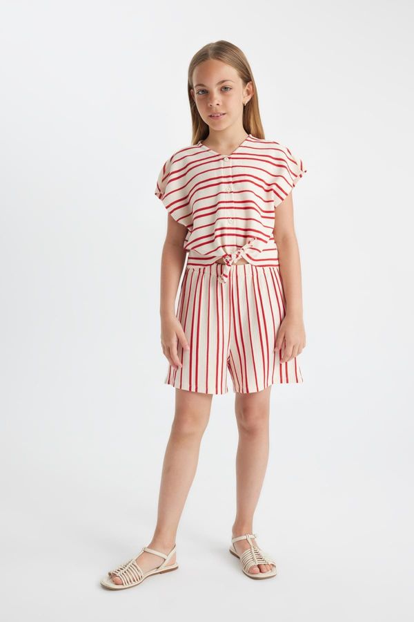 DEFACTO DEFACTO Girl's Striped Short Sleeve Jumpsuit