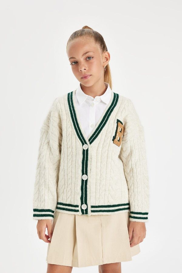 DEFACTO DEFACTO Girl's V-Neck Buttoned School Cardigan