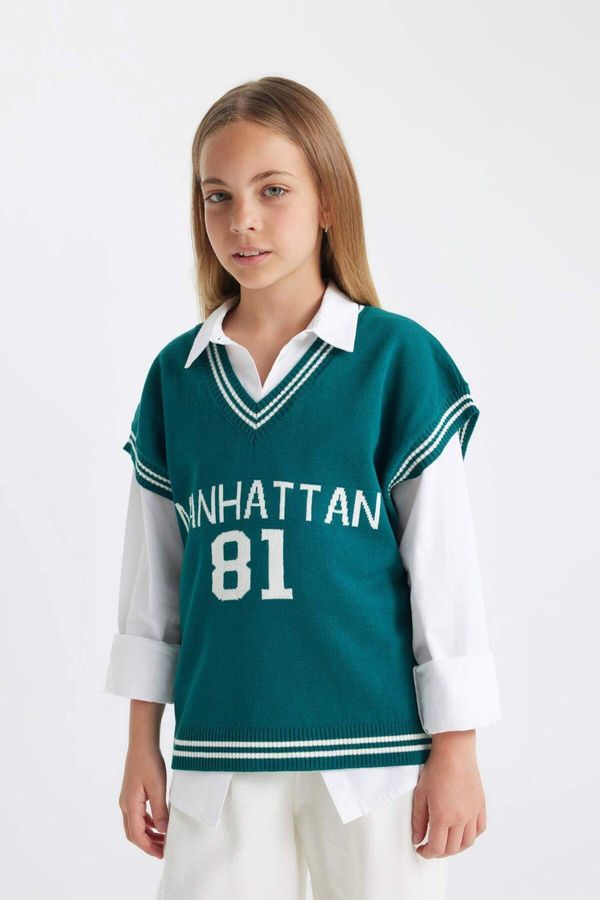 DEFACTO DEFACTO Girls' V-Neck College School Jumper