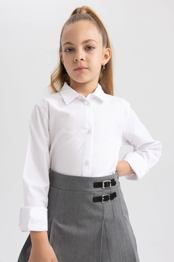 DEFACTO DEFACTO Girls White Poplin Long Sleeve School Shirt