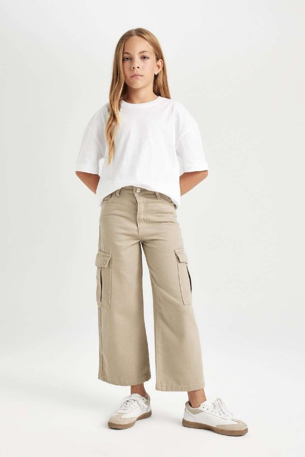 DEFACTO DEFACTO Girls Wide Leg Cargo Pocket Wide Leg Cotton Trousers