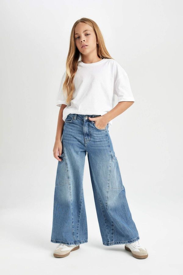 DEFACTO DEFACTO Girl's Wide Leg Cargo Pocket Wide Leg Jeans