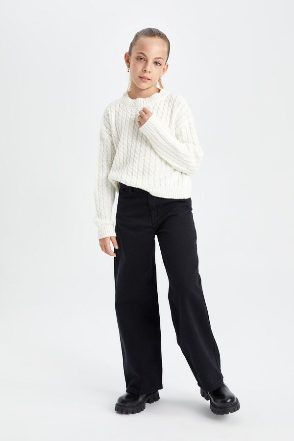 DEFACTO DEFACTO Girls Wide Leg Wide Leg Cotton Pocket Black Trousers