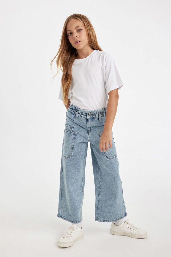 DEFACTO DEFACTO Girl's Wide Leg Wide Leg Elastic Waist Pocket Jean Trousers