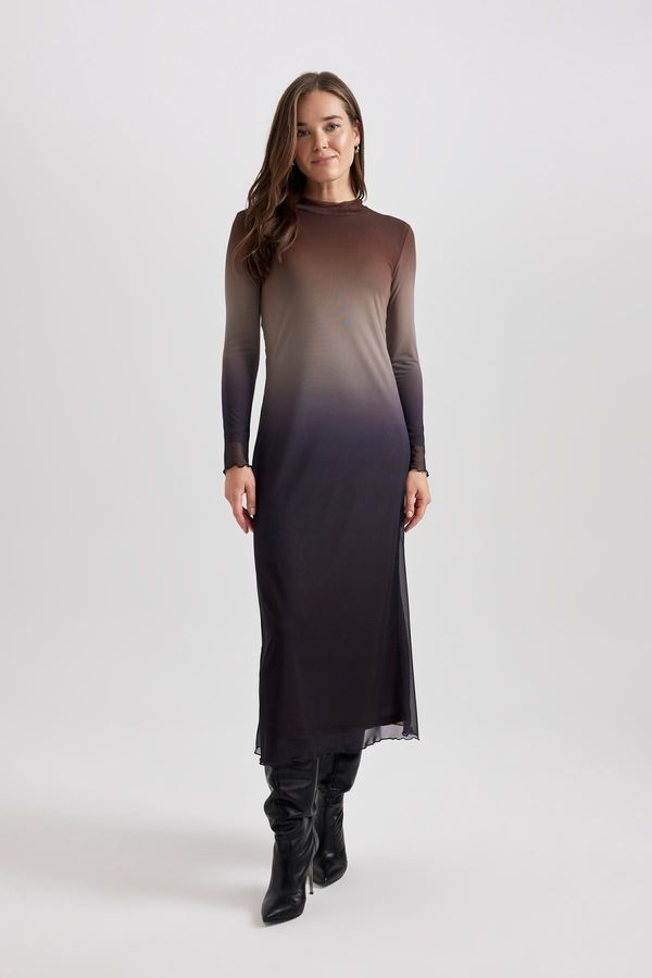 DEFACTO DEFACTO Gradient Transition Long Sleeve Tulle Maxi Dress