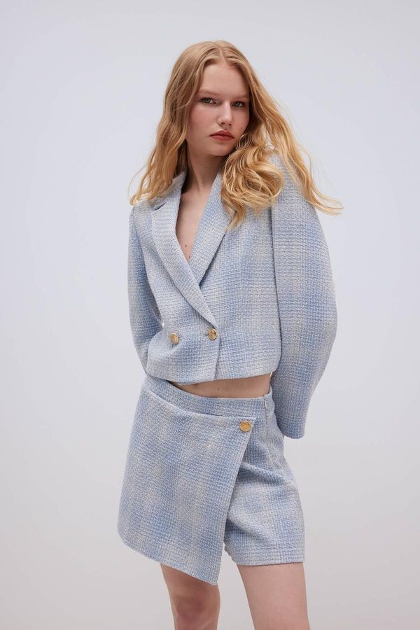 DEFACTO DEFACTO Jacket Collar Buttoned Tweed Short Blazer Jacket