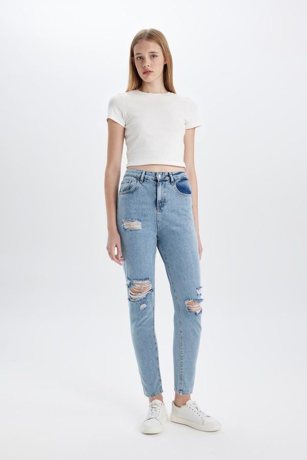 DEFACTO DEFACTO Lina Lina Mom Fit Ripped Detailed High Waist Ankle Length Jean Washed Trousers