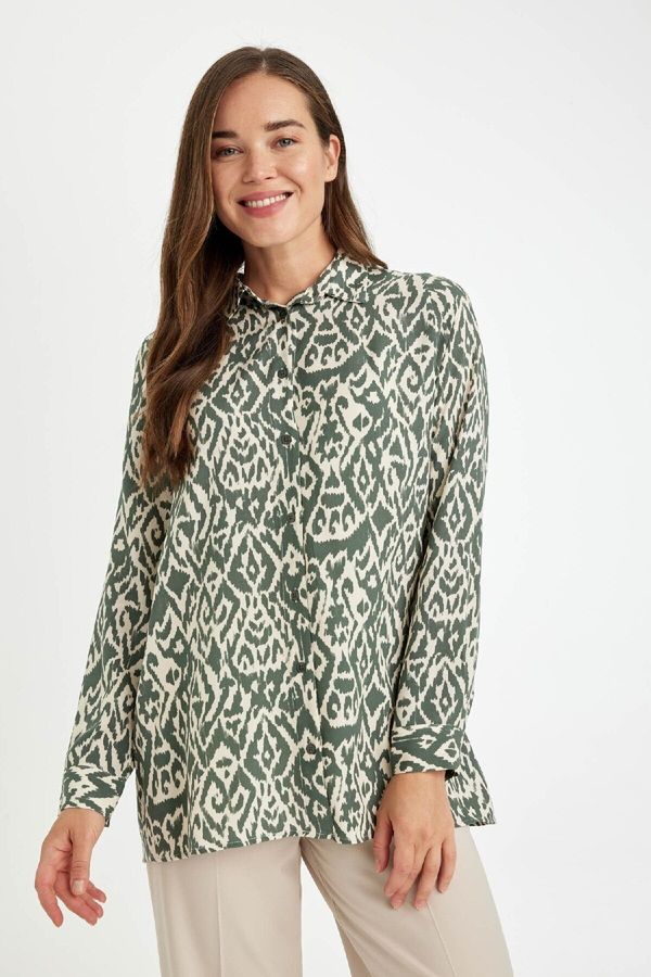 DEFACTO DEFACTO Loose Fit Patterned Long Sleeve Shirt Tunic