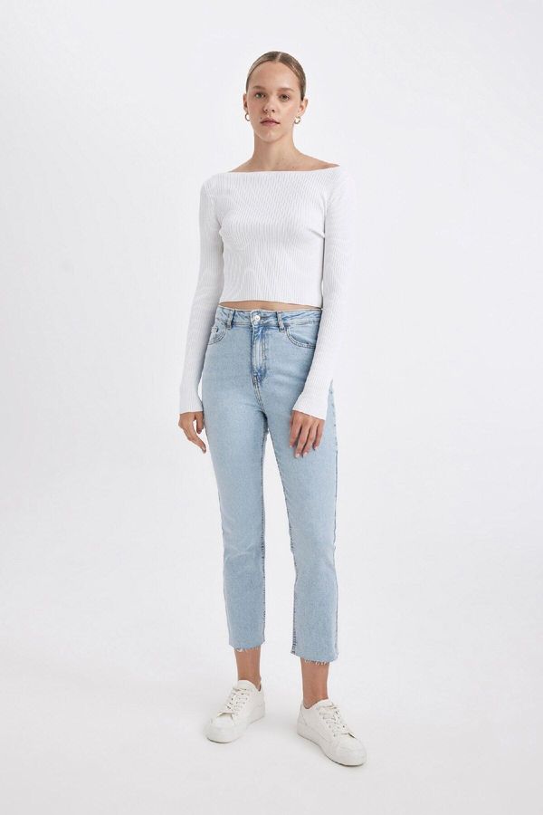 DEFACTO DEFACTO Mary Vintage Straight Fit High Waist Cut-Off Ankle Length Jean Washed Trousers