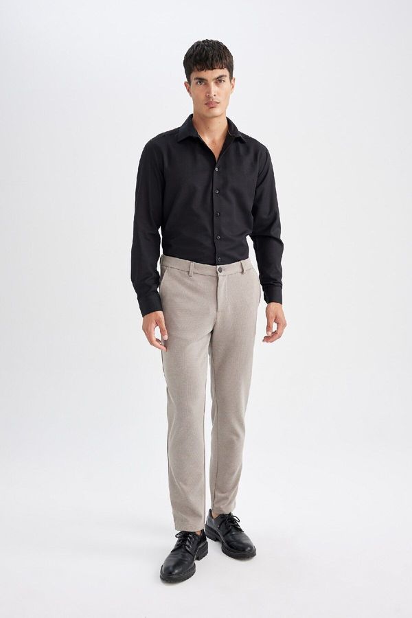 DEFACTO DEFACTO Men's Beige Jogger Buttoned Basic Straight Leg Trousers