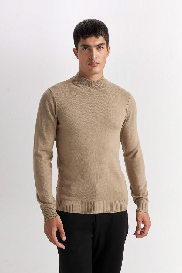 DEFACTO DEFACTO Men's Beige Slim Fit Slim Fit Half Turtleneck Knitwear Sweater