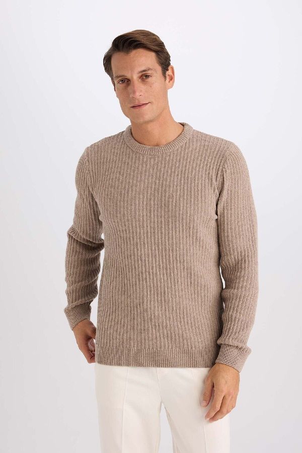 DEFACTO DEFACTO Men's Beige Standard Fit Crew Neck Textured Knitwear Sweater