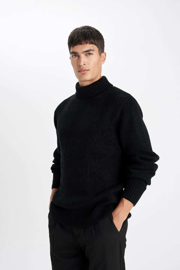 DEFACTO DEFACTO Men's Black Non-Pilling Anti-pilling Regular Cut Half Turtleneck Sweater