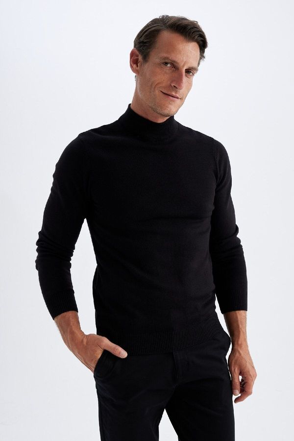 DEFACTO DEFACTO Men's Black Slim Fit Slim Fit Half Turtleneck Knitwear Sweater