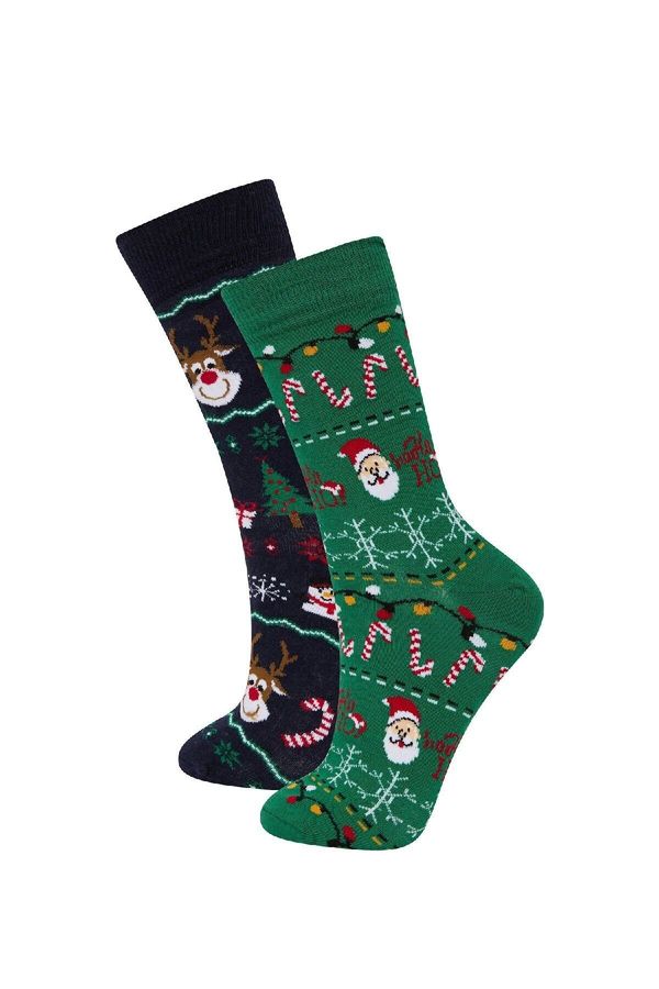 DEFACTO DEFACTO Men's Christmas Themed Boxed 2-Piece Cotton Long Socks