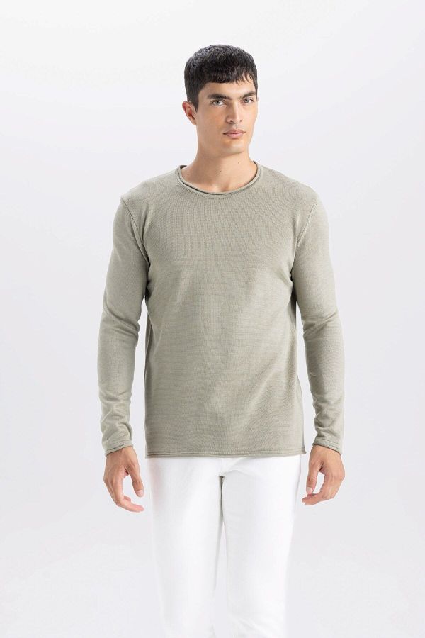 DEFACTO DEFACTO Men's Khaki Relax Fit Casual Cut Crew Neck Basic Knitwear Sweater