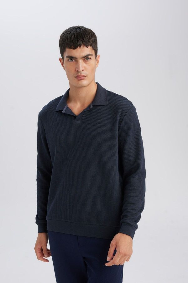 DEFACTO DEFACTO Men's Navy Blue Regular Fit Polo Neck Jacquard Knitwear Sweatshirt