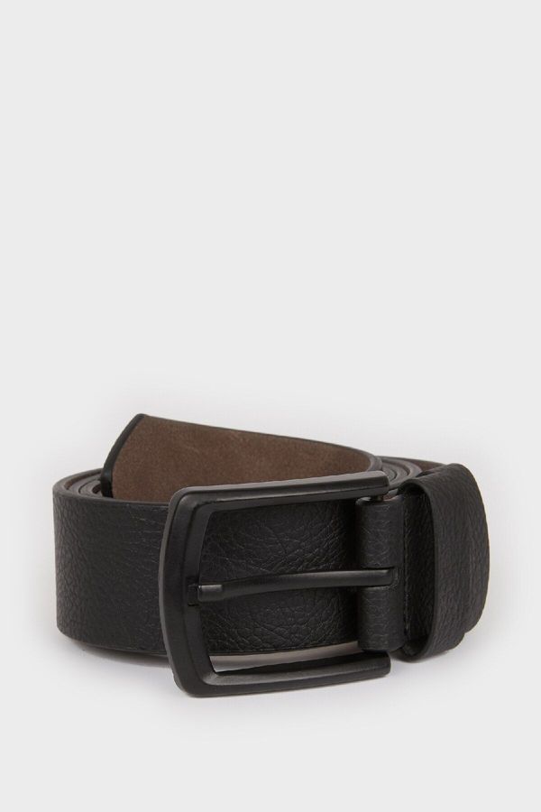 DEFACTO DEFACTO Men's Rectangular Buckle Faux Leather Casual Belt